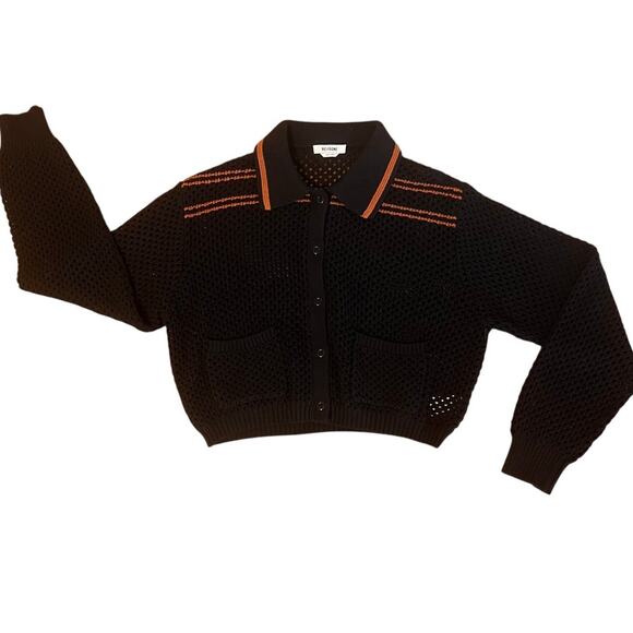 RE/DONE Black Crochet Mesh Polo Cardigan Women’s Size L - Picture 11 of 13
